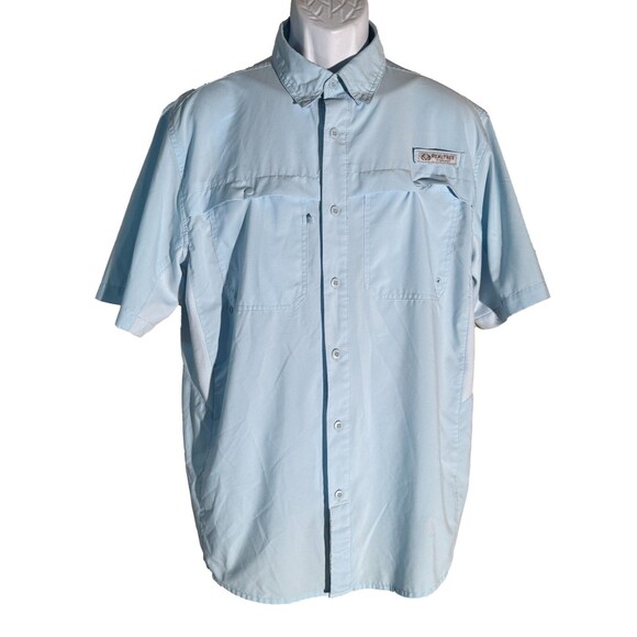 REALTREE FISHING Men's Short Sleeve Button Down Fishing Shirt Blue Medium - Picture 1 of 6